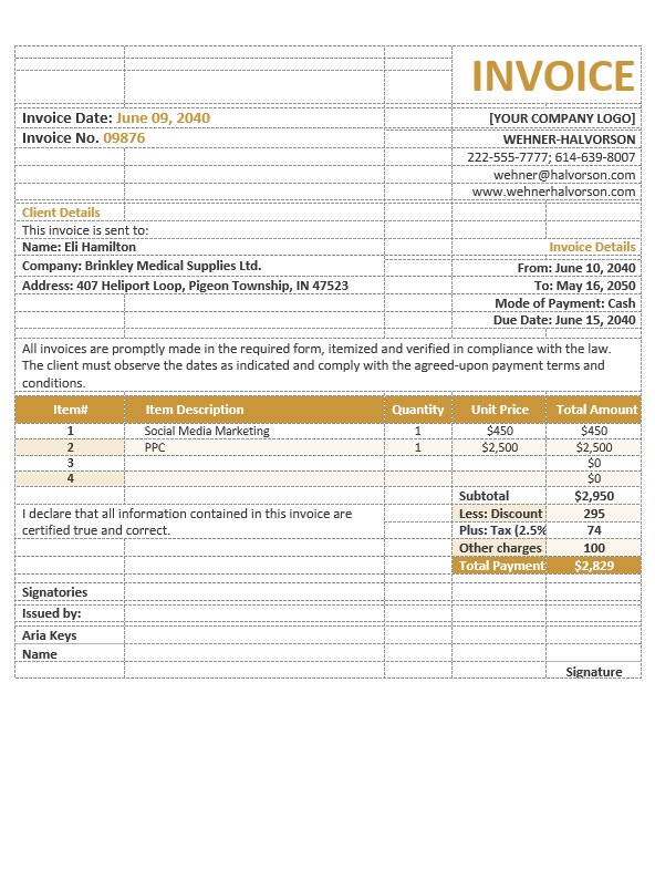 Basic Agency Invoice Template PSD template